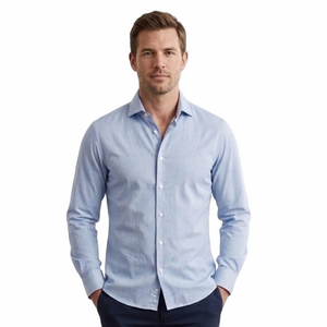 ZNT18 Men 16 34/35 Cotton Light Blue White Long Sleeve Dress Shirt